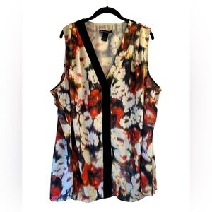 Lane Bryant Tank Top 28 V-Neck Floral Black Trim Sleeveless